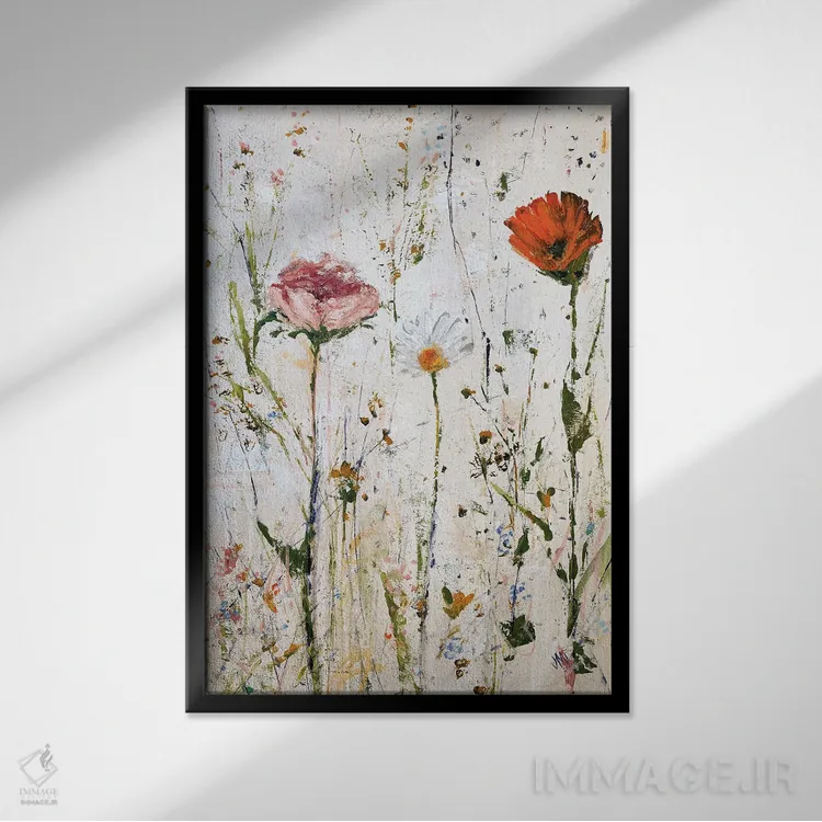 تابلو دکوراتیو سه گل اثر جودی ماس - نمای قابدار مشکی