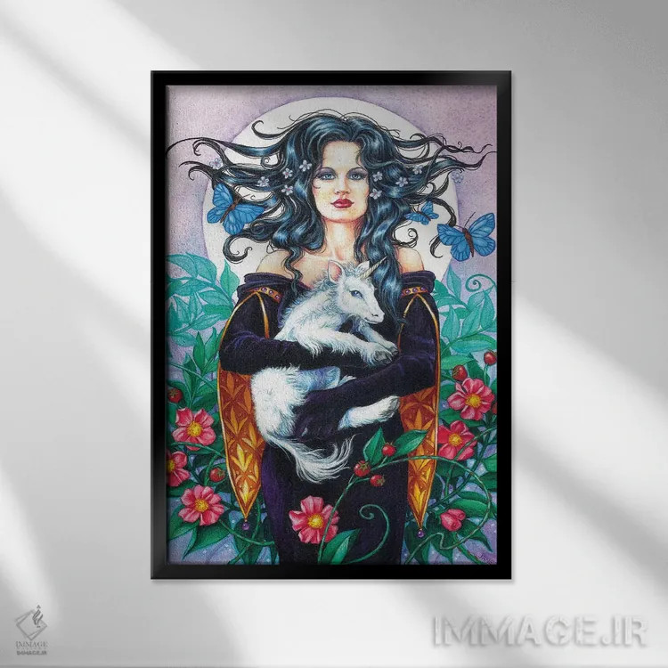 تابلو دکوراتیو تک شاخ کوچک اثر جین استار ویلز - نمای قابدار مشکی