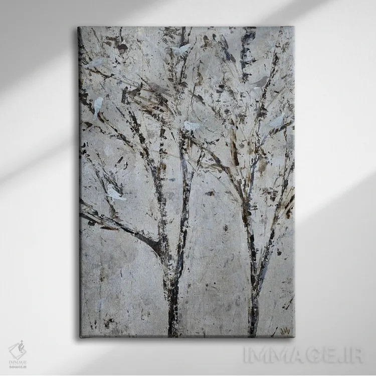 تابلو انتزاعی رازهای پرندگان اثر جودی ماس - نمای روبهرو روی دیوار