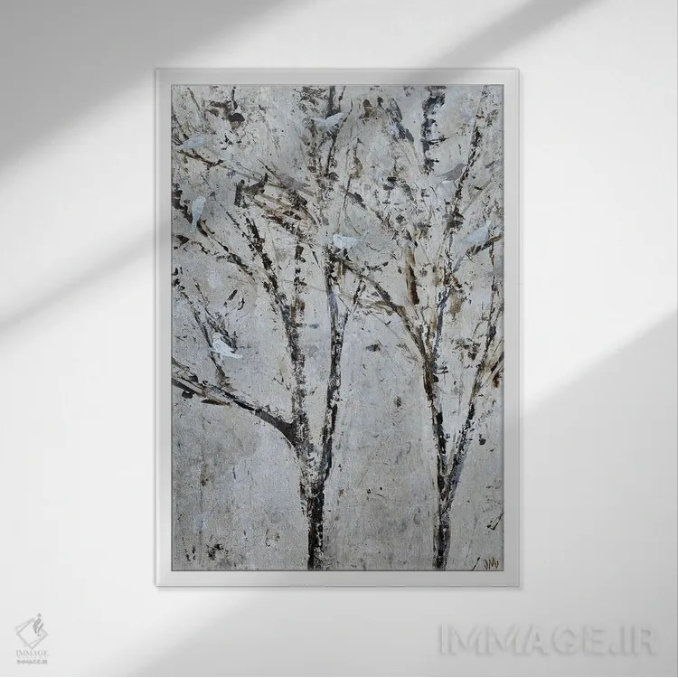 تابلو انتزاعی رازهای پرندگان اثر جودی ماس - نمای قابدار سفید