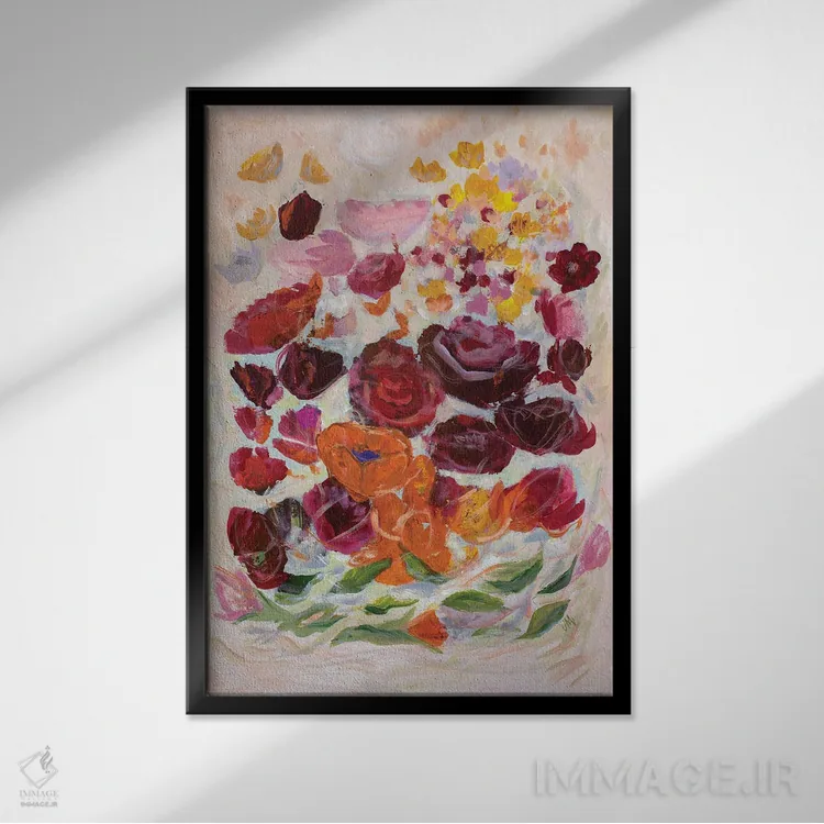 تابلو دکوراتیو گل های ماه کامل اثر جودی ماس - نمای قابدار مشکی