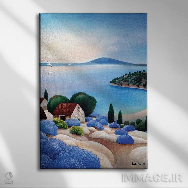 تابلو دکوراتیو خانه هایی بر فراز دریا اثر جوسیپ فالیچا - نمای روبهرو روی دیوار