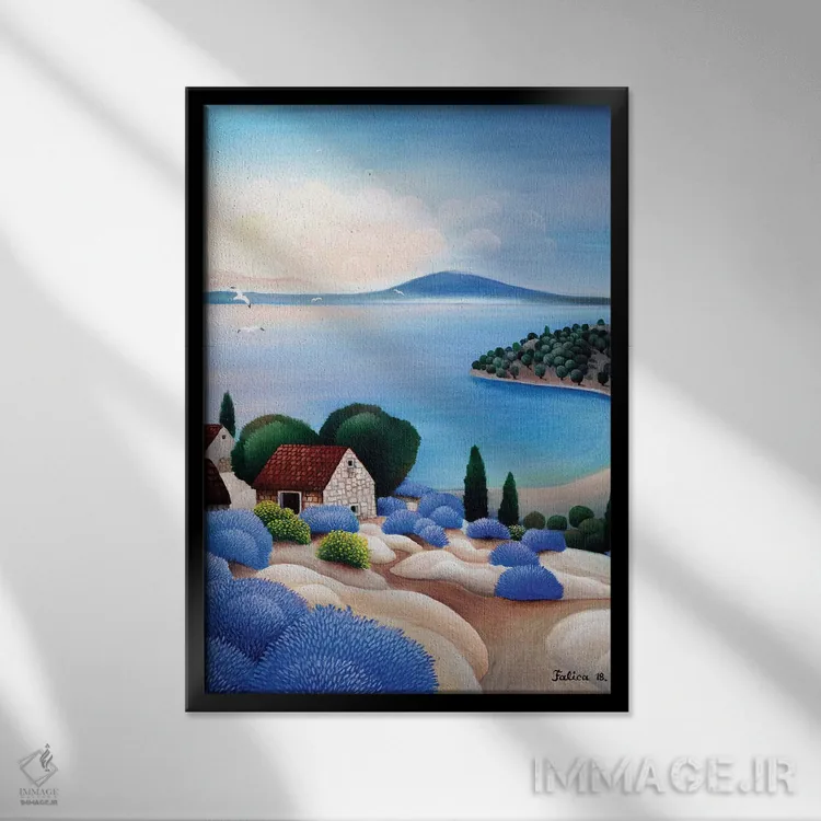 تابلو دکوراتیو خانه هایی بر فراز دریا اثر جوسیپ فالیچا - نمای قابدار مشکی