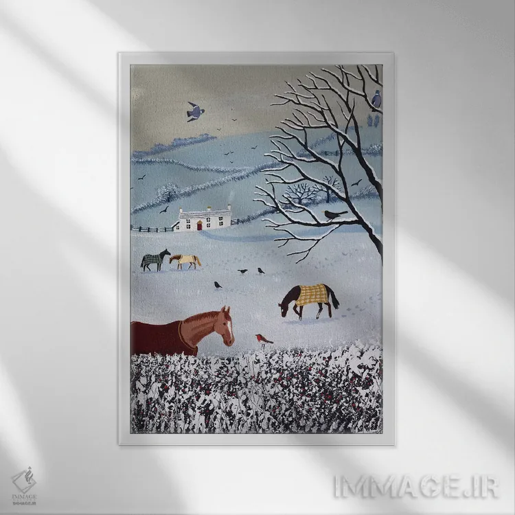 تابلو دکوراتیو آن سوی پرچین برفی اثر جو گراندی - نمای قابدار سفید
