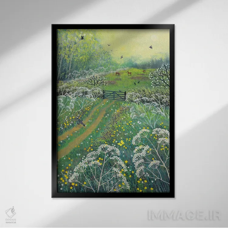 تابلو دکوراتیو دروازه چمنزار مه اثر جو گراندی - نمای قابدار مشکی
