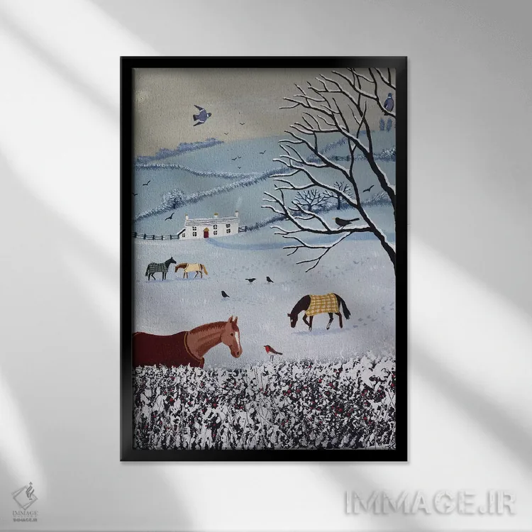 تابلو دکوراتیو آن سوی پرچین برفی اثر جو گراندی - نمای قابدار مشکی