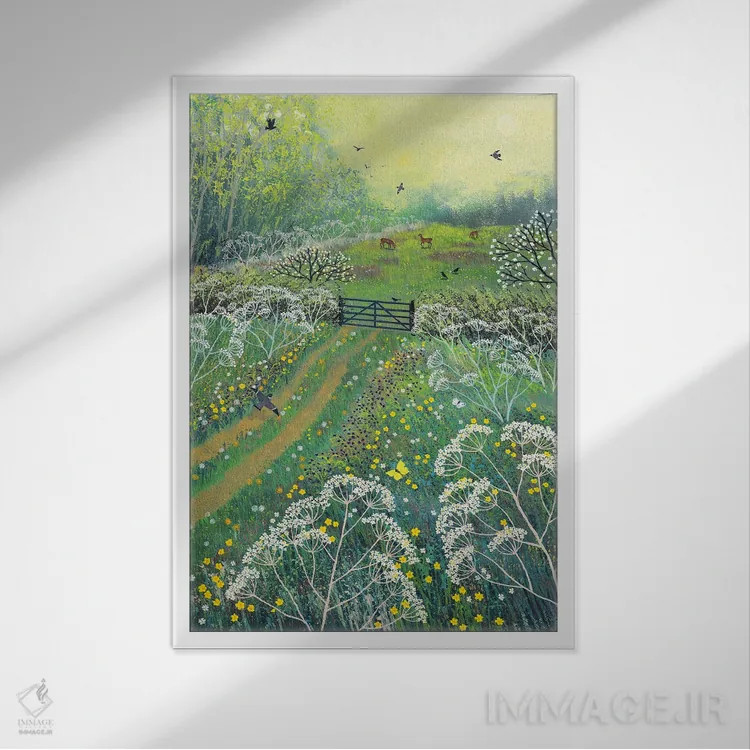تابلو دکوراتیو دروازه چمنزار مه اثر جو گراندی - نمای قابدار سفید