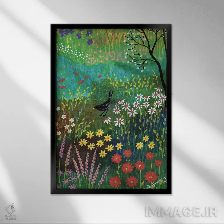 تابلو دکوراتیو کنار برکه تابستانی اثر جو گراندی - نمای قابدار مشکی