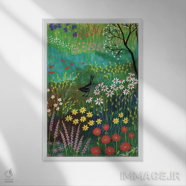 تابلو دکوراتیو کنار برکه تابستانی اثر جو گراندی - نمای قابدار سفید