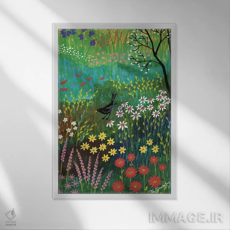 تابلو دکوراتیو کنار برکه تابستانی اثر جو گراندی - نمای قابدار سفید