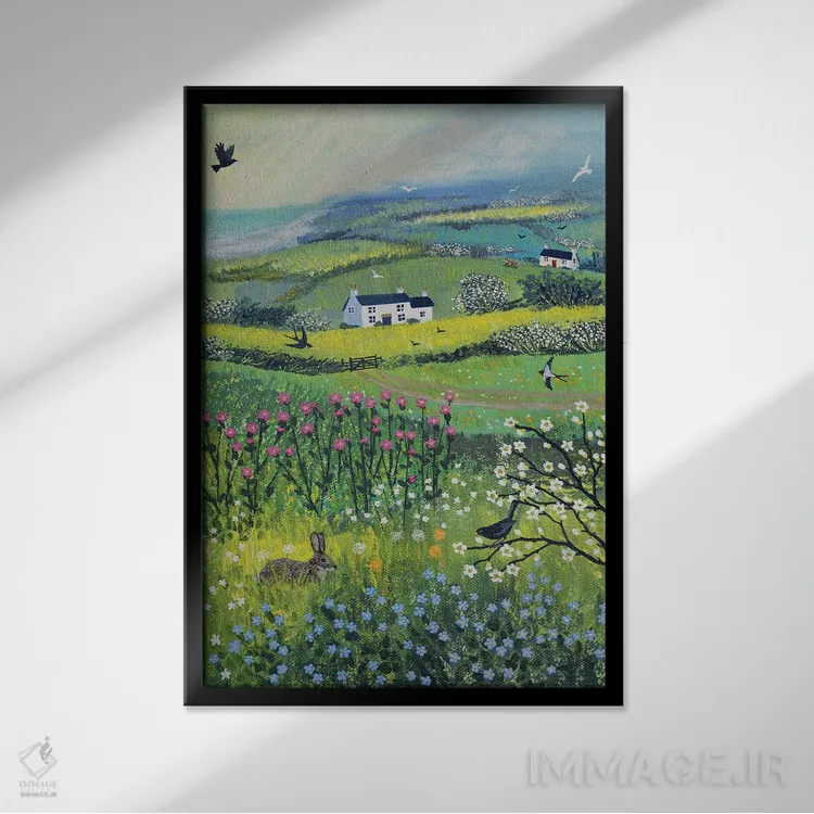 تابلو دکوراتیو آرمیده در چمنزار اثر جو گراندی - نمای قابدار مشکی