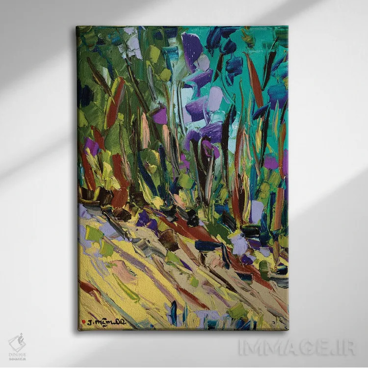 تابلو انتزاعی جنگل گل ها اثر یواخیم مک میلان - نمای روبهرو روی دیوار