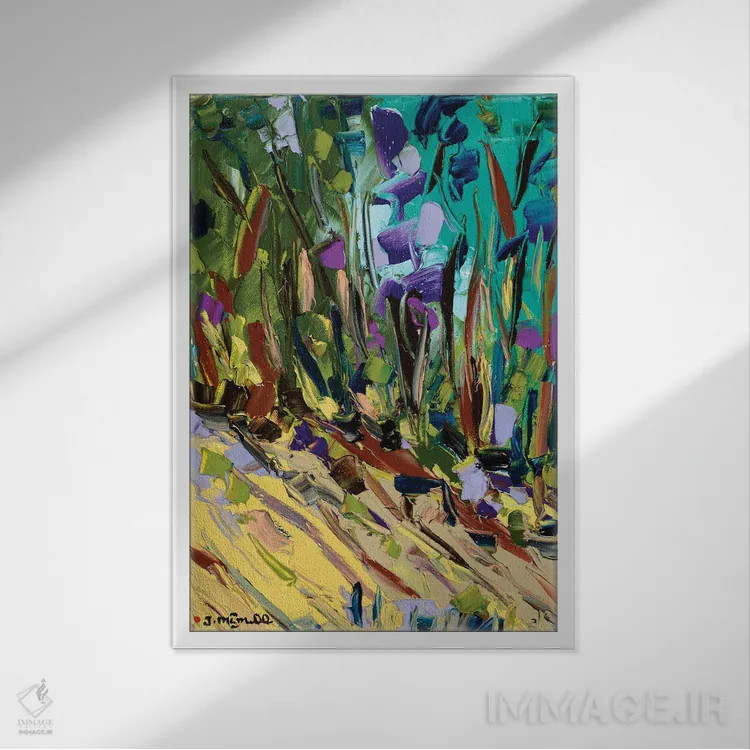 تابلو انتزاعی جنگل گل ها اثر یواخیم مک میلان - نمای قابدار سفید