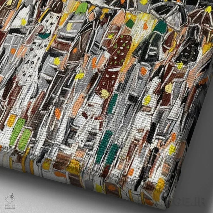 تابلو انتزاعی شهر موزاییکی اثر یواخیم مک میلان - نمای نزدیک بافت بوم