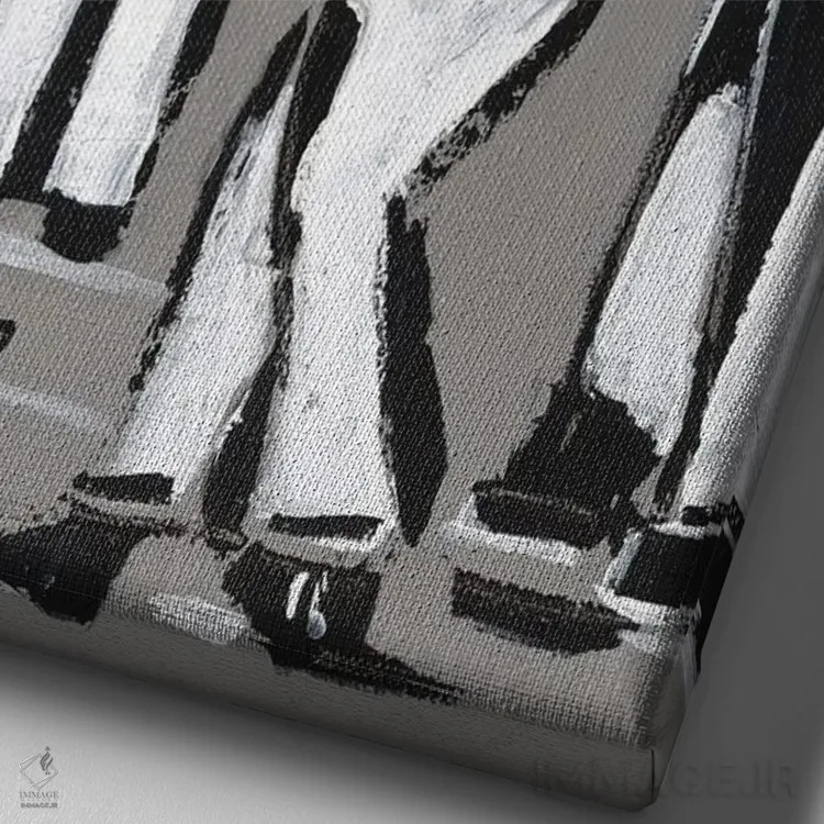 تابلو انتزاعی جاز سیاه و سفید اثر یواخیم مک میلان - نمای نزدیک بافت بوم