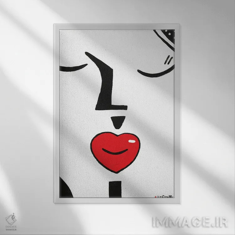 تابلو انتزاعی چهره های گوناگون اثر یواخیم مک میلان - نمای قابدار سفید