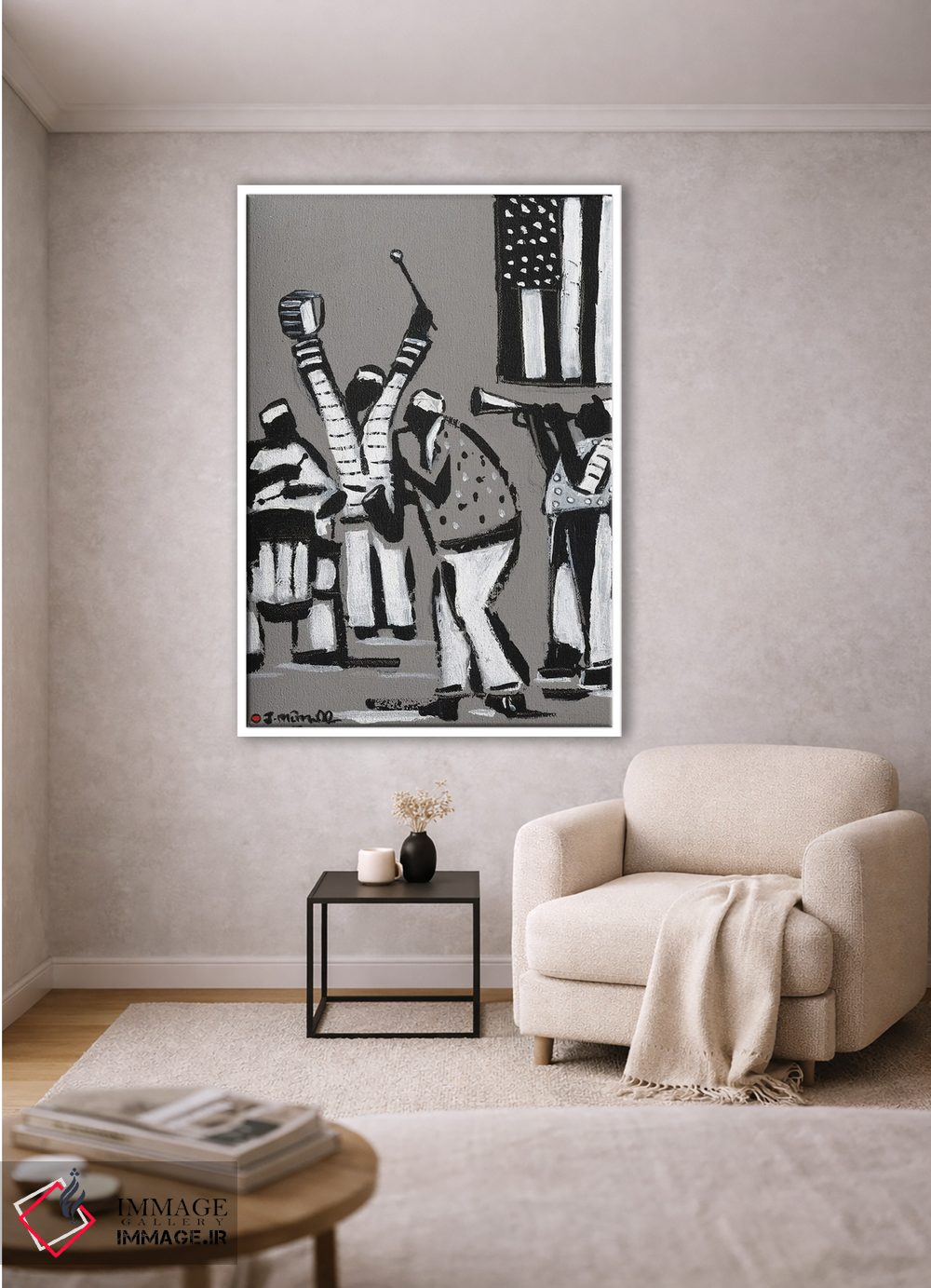 تابلو انتزاعی جاز سیاه و سفید اثر یواخیم مک میلان - D1W