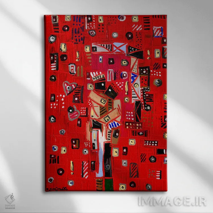 تابلو انتزاعی عشق در هوا اثر یواخیم مک میلان - نمای روبهرو روی دیوار
