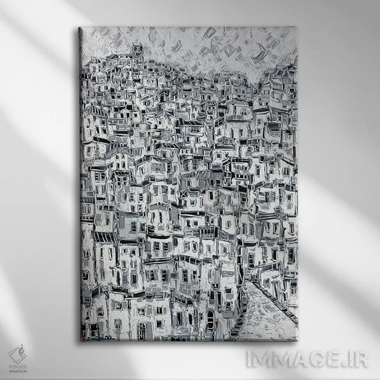 تابلو انتزاعی قرنطینه اثر یواخیم مک میلان - نمای روبهرو روی دیوار