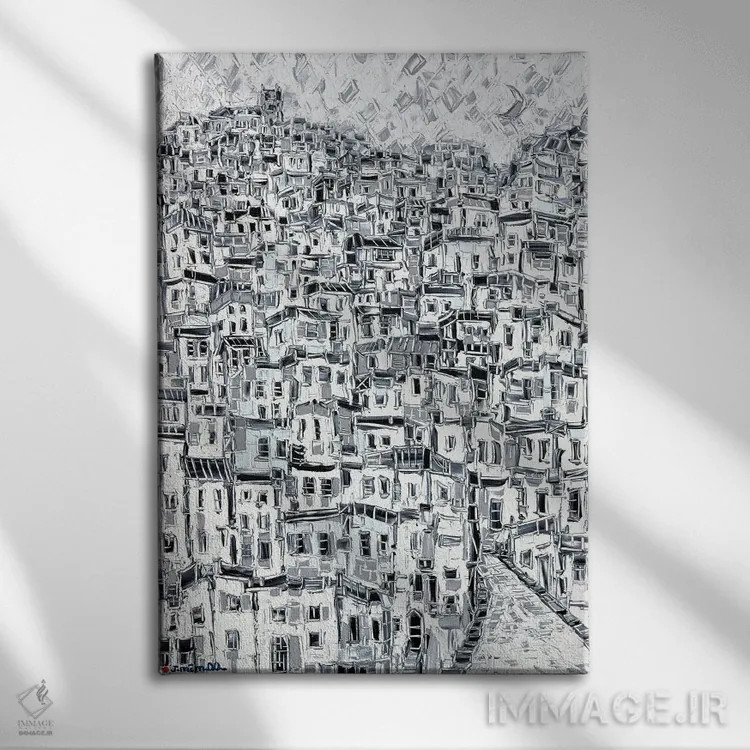 تابلو انتزاعی قرنطینه اثر یواخیم مک میلان - نمای روبهرو روی دیوار