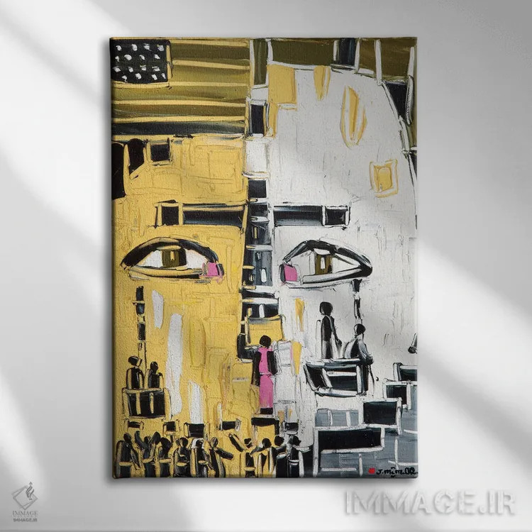 تابلو انتزاعی ترازوی عدالت اثر یواخیم مک میلان - نمای روبهرو روی دیوار