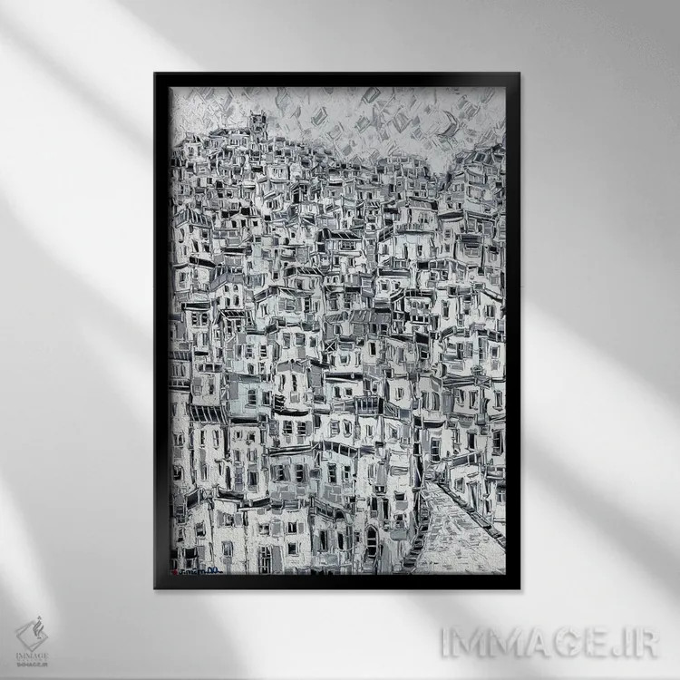 تابلو انتزاعی قرنطینه اثر یواخیم مک میلان - نمای قابدار مشکی