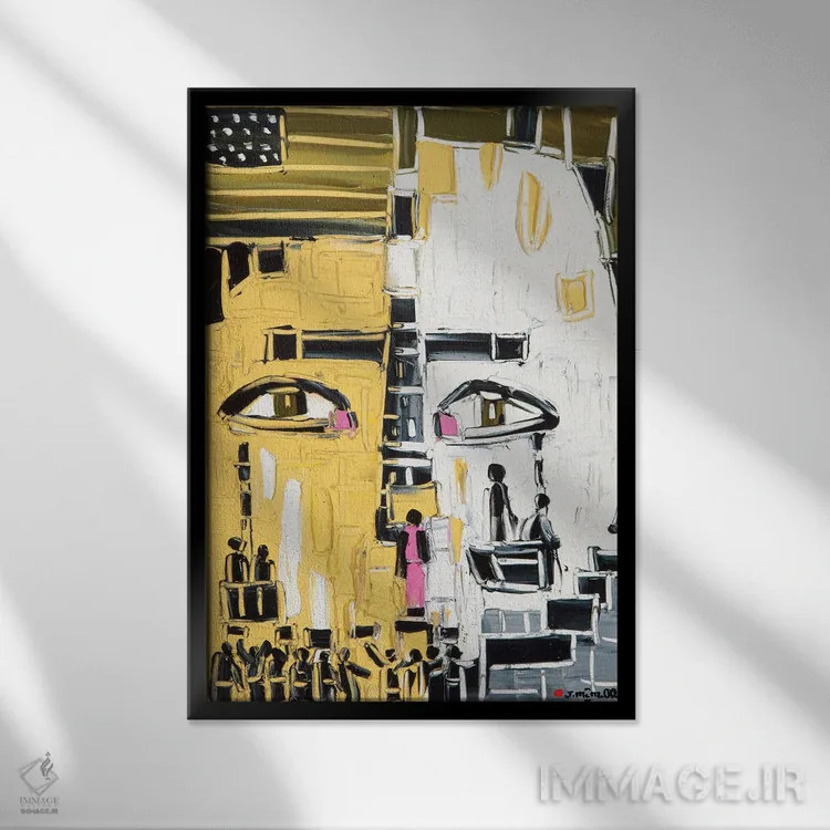 تابلو انتزاعی ترازوی عدالت اثر یواخیم مک میلان - نمای قابدار مشکی