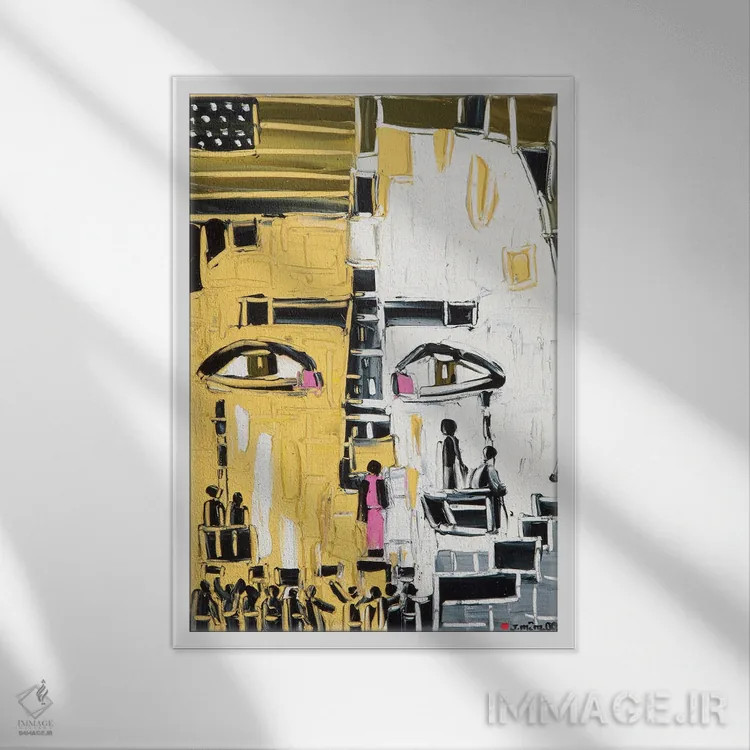 تابلو انتزاعی ترازوی عدالت اثر یواخیم مک میلان - نمای قابدار سفید