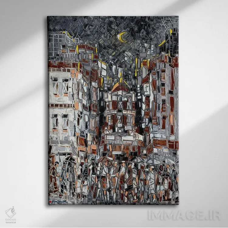 تابلو انتزاعی مرکز تنوع اثر یواخیم مک میلان - نمای روبهرو روی دیوار