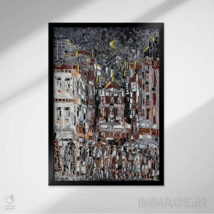 تابلو انتزاعی مرکز تنوع اثر یواخیم مک میلان - نمای قابدار مشکی