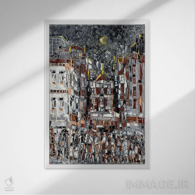 تابلو انتزاعی مرکز تنوع اثر یواخیم مک میلان - نمای قابدار سفید