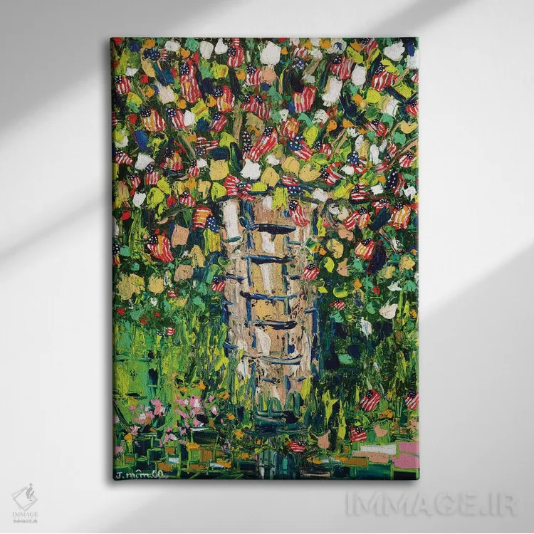 تابلو انتزاعی میهن پرست اثر یواخیم مک میلان - نمای روبهرو روی دیوار