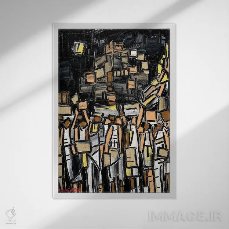 تابلو انتزاعی معترضان اثر یواخیم مک میلان - نمای قابدار سفید