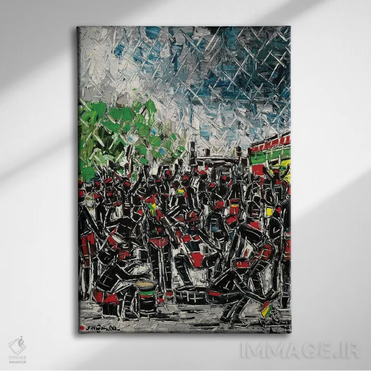 تابلو انتزاعی کارناوال ژوورت اثر یواخیم مک میلان - نمای روبهرو روی دیوار