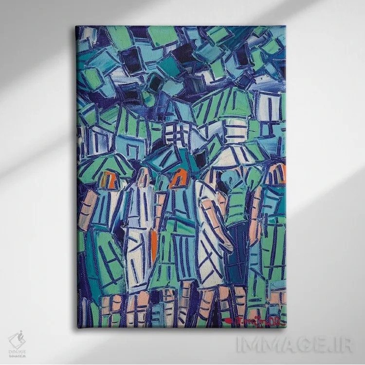 تابلو انتزاعی قطعات شهر اثر یواخیم مک میلان - نمای روبهرو روی دیوار