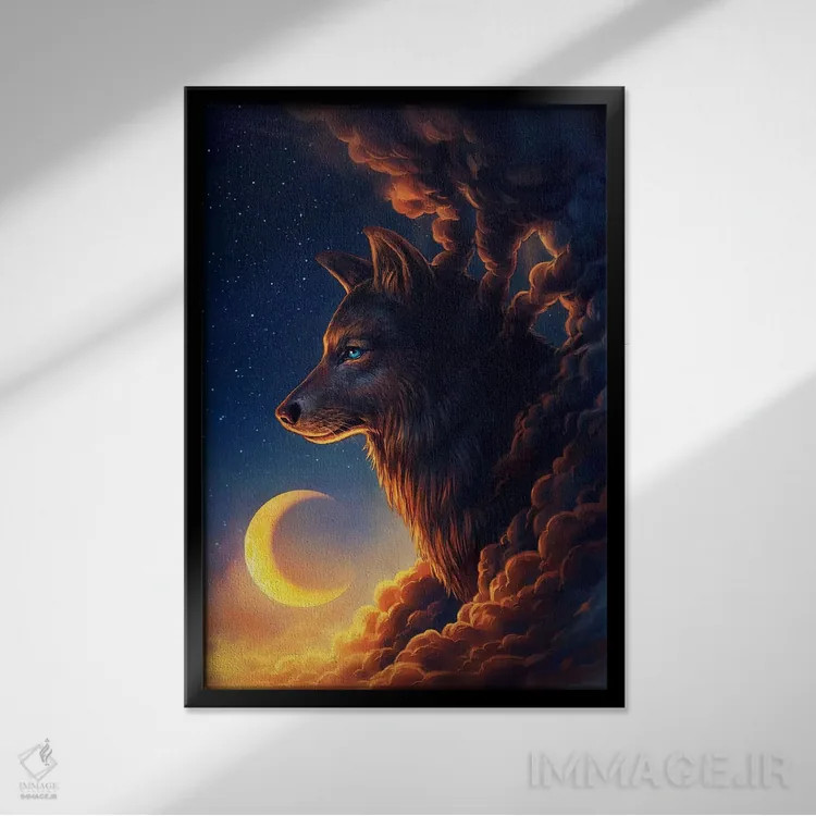 تابلو دکوراتیو ماه طلایی اثر جو جو آرت - نمای قابدار مشکی