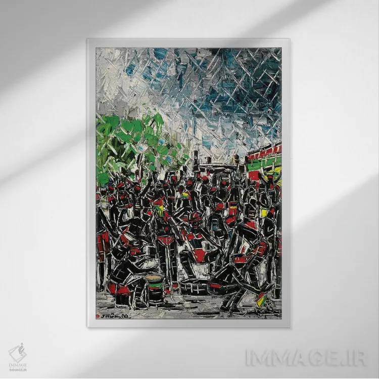 تابلو انتزاعی کارناوال ژوورت اثر یواخیم مک میلان - نمای قابدار سفید