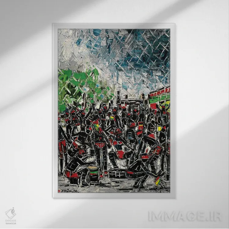 تابلو انتزاعی کارناوال ژوورت اثر یواخیم مک میلان - نمای قابدار سفید