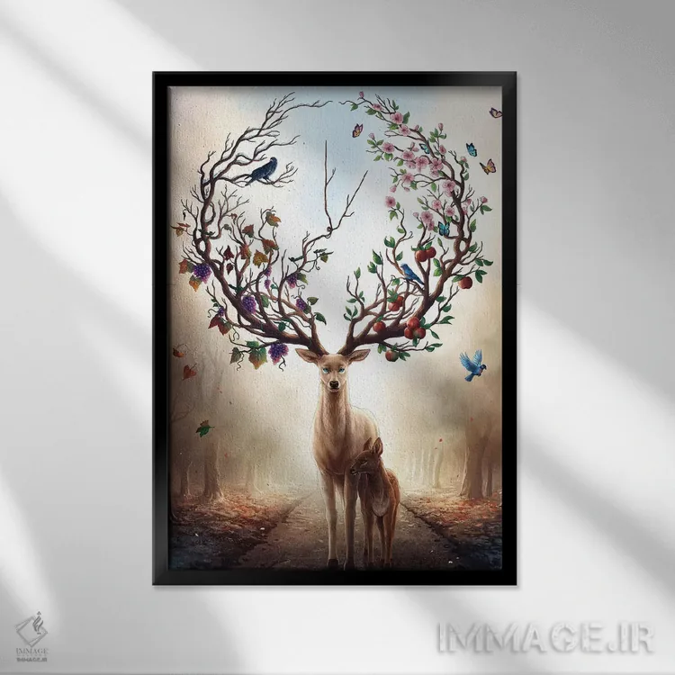 تابلو دکوراتیو فصل ها اثر جو جو آرت - نمای قابدار مشکی