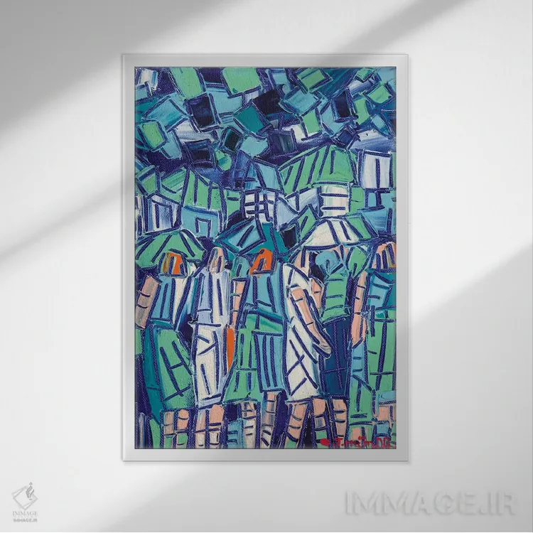 تابلو انتزاعی قطعات شهر اثر یواخیم مک میلان - نمای قابدار سفید