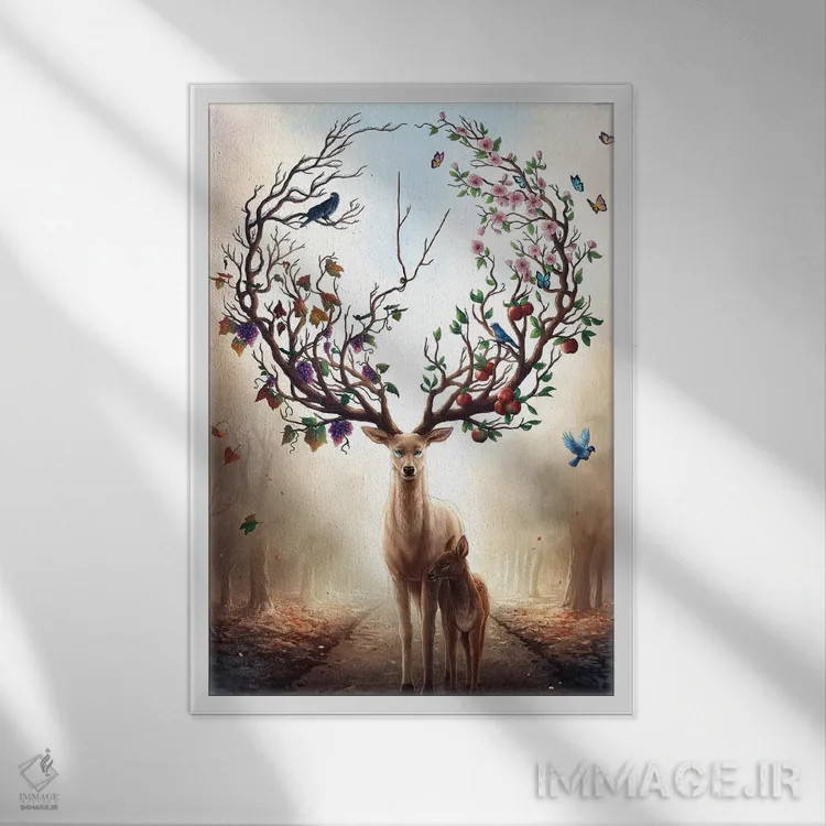 تابلو دکوراتیو فصل ها اثر جو جو آرت - نمای قابدار سفید