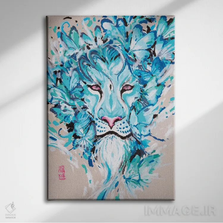 تابلو دکوراتیو شیر آبی اثر جونگکی - نمای روبهرو روی دیوار