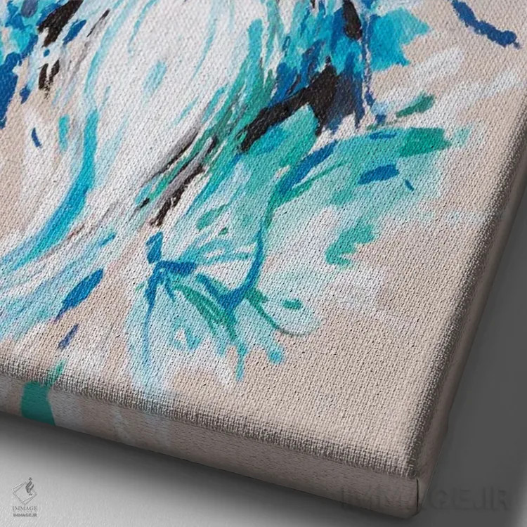تابلو دکوراتیو شیر آبی اثر جونگکی - نمای نزدیک بافت بوم