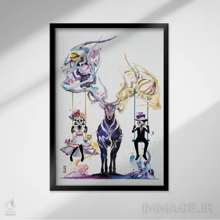 تابلو دکوراتیو تو و من اثر جونگکی - نمای قابدار مشکی