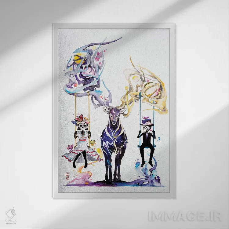 تابلو دکوراتیو تو و من اثر جونگکی - نمای قابدار سفید