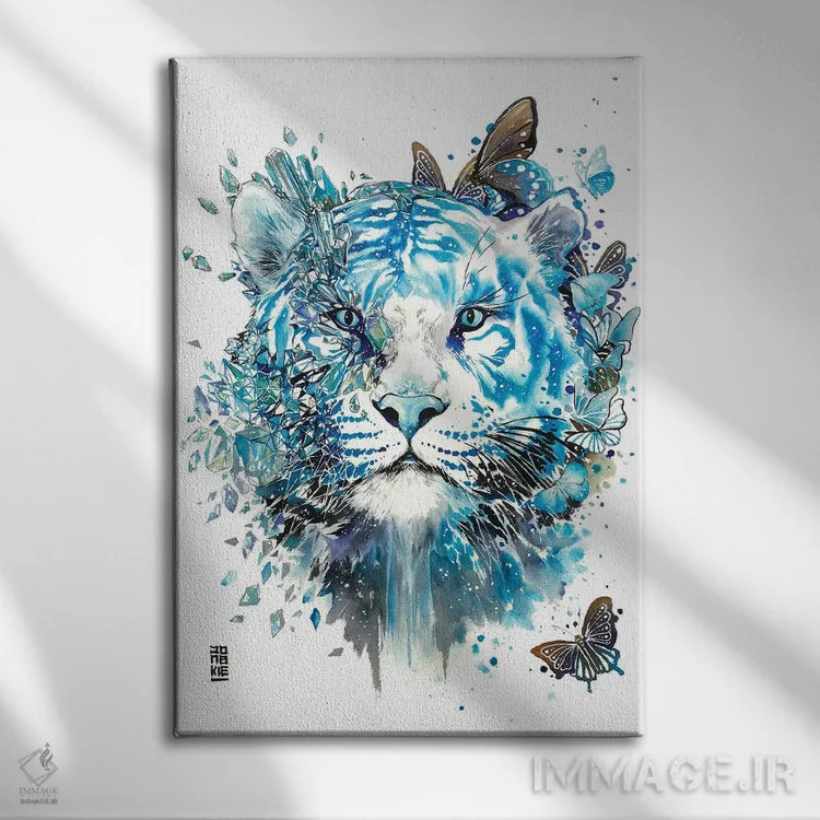 تابلو دکوراتیو ببر سفید یخی اثر جونگکی - نمای روبهرو روی دیوار