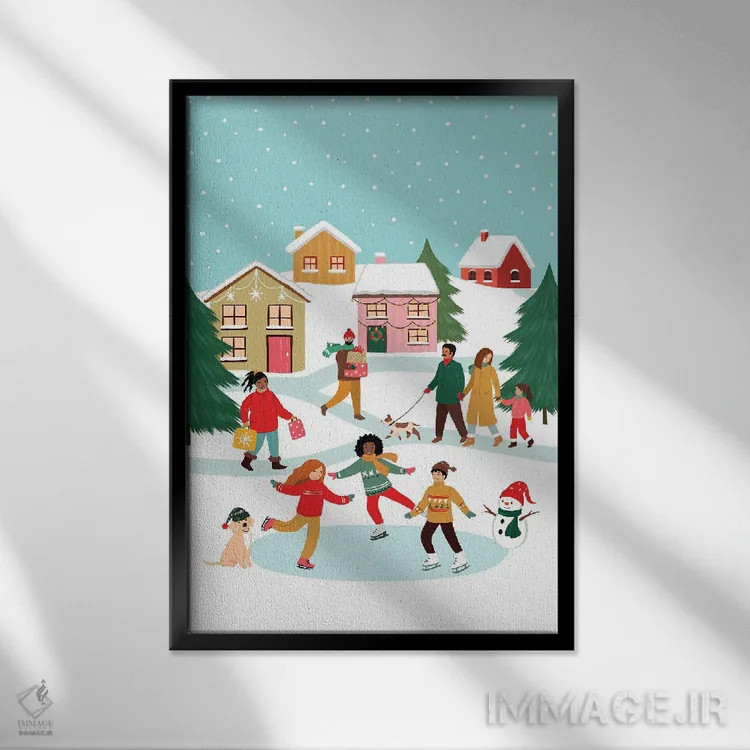 تابلو دکوراتیو روستای زمستانی اثر جو تایلور - نمای قابدار مشکی