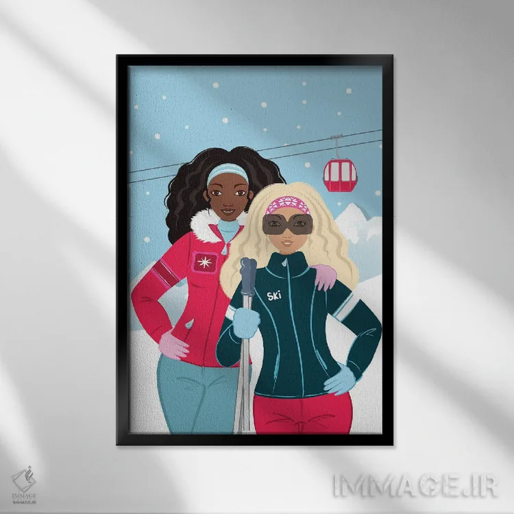تابلو دکوراتیو دختران اسکی باز اثر جو تایلور - نمای قابدار مشکی