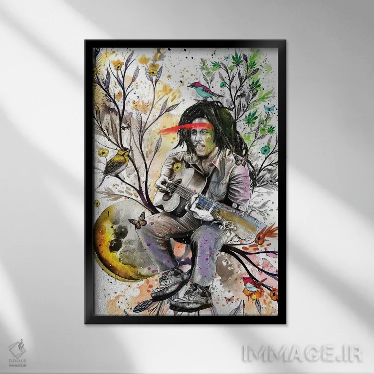 تابلو دکوراتیو باب مارلی اثر جان سانتوس - نمای قابدار مشکی