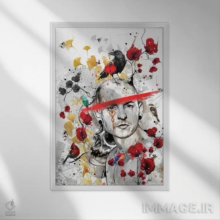 تابلو دکوراتیو چستر بنینگتون اثر جان سانتوس - نمای قابدار سفید